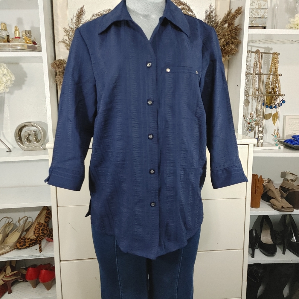 Carroll Reed 3/4 Sleeve Blouse Dark Blue Size 8